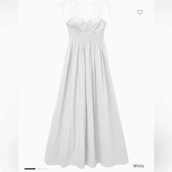 NWOT STAUD Landry Shoulder-Tie Smocked Cotton Maxi White Dress sz M - Picture 5 of 12